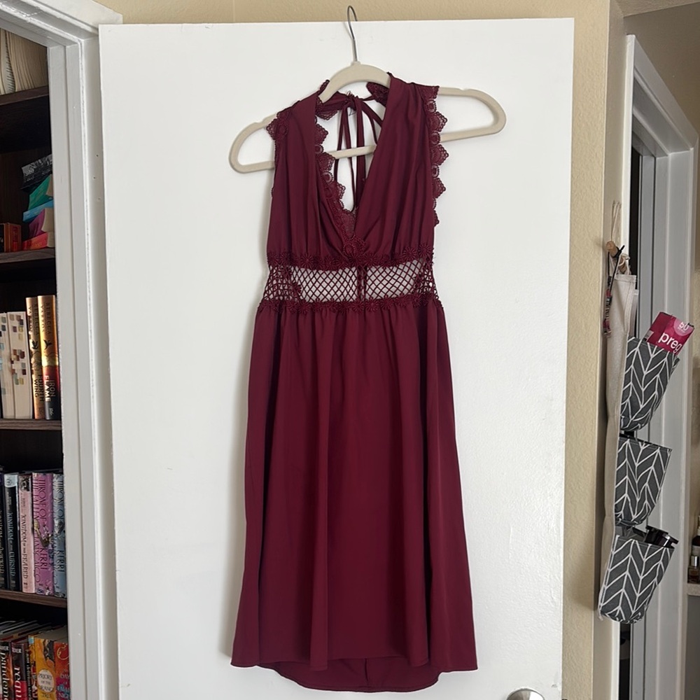SHEIN Burgundy Lace Trim Dress